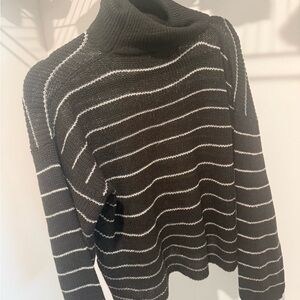Lulus Striped Turtleneck Sweater - Black and White